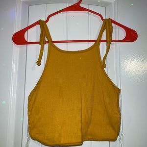 Mustard yellow halter open back crop top. From Papaya, worn once in great shape.